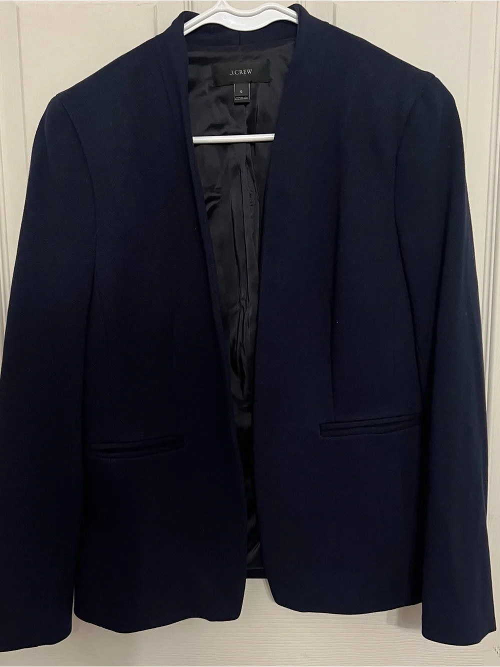 J.Crew Going-Out Blazer Navy Collarless Open Front Size 6